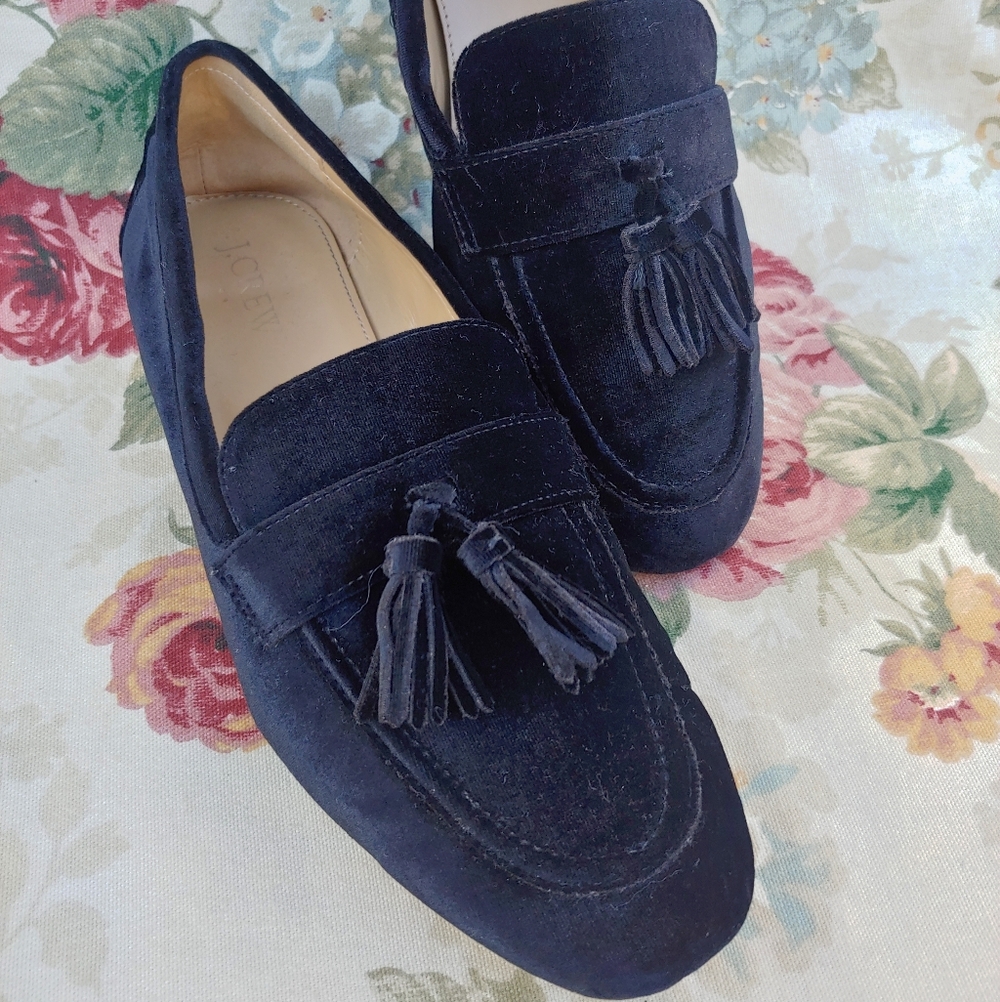J.Crew Women's Black Velvet Loafers Shoes with Tassels Size 9